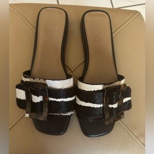 Sam Edelman Inez Calf Hair Leather Slides Size 7 Black & White, Tortoise shell